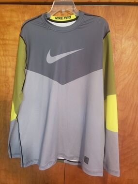 Nike Men's Long Sleeve Training Top — Gray with Neon Yellow Accents